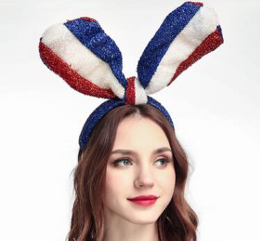 Free Shipping New Festival Rabbit Ears Shaped Toy Velvet Sequins Headdress Party Cosplay Toy Hair Hoop flag rabbit ears bright silk