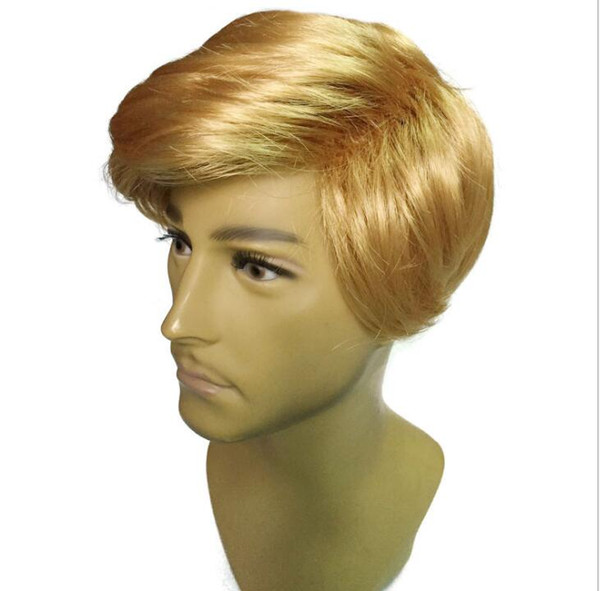 Donald Trump Gold Wig Costume Comb Over Hair US President Cosplay for Halloween Costume Adult Fancy Wig 2Color Gold White