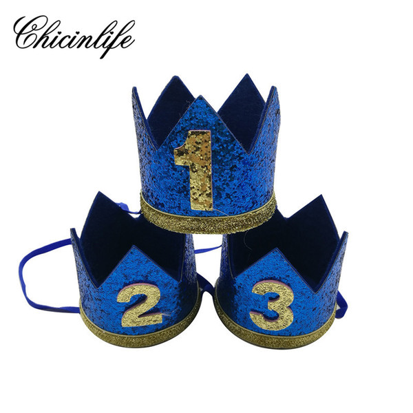 Chicinlife 1Pcs Baby Boy 1st First Birthday Glitter Headband Crown Hairband Baby Shower Hat Photo Prop Decoration party supplies