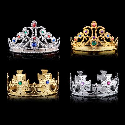 Cosplay King Queen Crown Headband Party Gift Prince Princess Diamond Plastic Crystal Crown Gold Silver 2 Colors Party Supplies YFA19