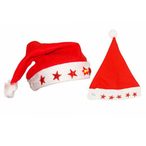 Nonwoven Red Five Star Light cap Santa Claus Easter Christmas Night Party Hat Cap Adult Size Christmas Santa Xmas Light Hat