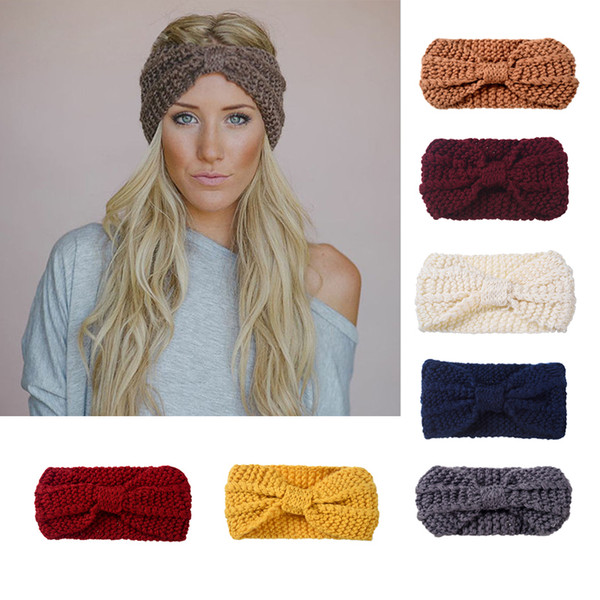 Women Lady Crochet Big Bow Knot Headband Turban Knitted Head Wrap Hairband Winter Ear Warmer Wide Headband Stretch Hair Band Accessories