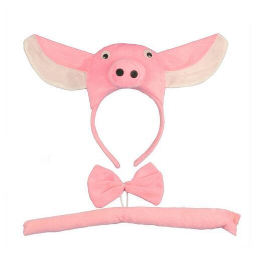 Adult Child Boy Girl Pig 3D Headband Tail Tie Animal Cosplay Costume Set Party halloween costume for kids Christmas GB454