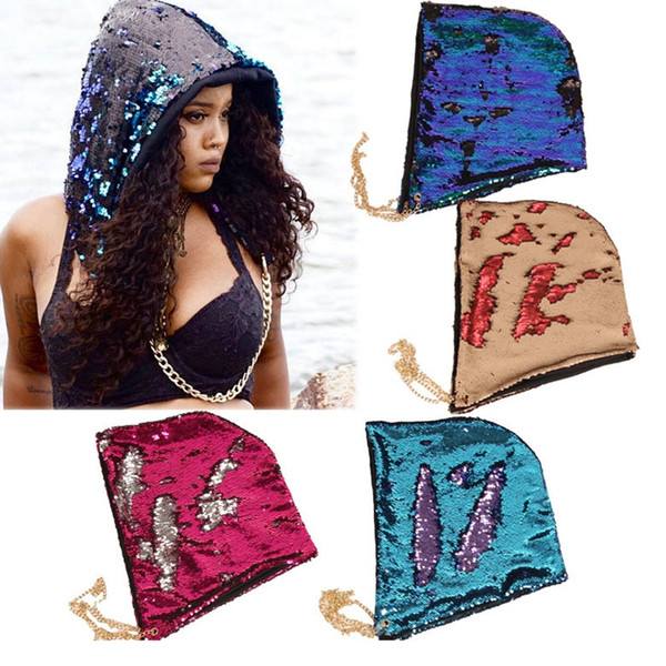 Women Designer Hats Mermaid Sequins Caps Dancing Glitter Hood Hat Baggy Beanies Ski Cap Halloween Christmas Costume 4 Colors YW1720