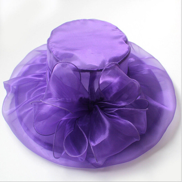 2018Butterfly Foldable Women Organza Large Brim Floppy Summer Beach Sun Hats Wedding Formal Church Racing Caps White Red Purple4