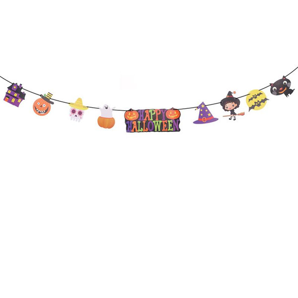 Halloween Cutout Letter Banners Decoration Hanging Ghost Skull Girl Hat Halloween Theme Garland Paper Chain String Bunting Home