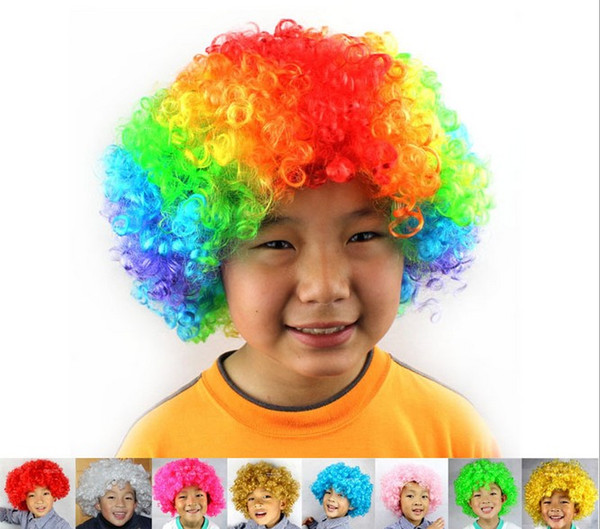 Funny Halloween Christmas Ornaments Disco Curly Wig Rainbow Afro Hair Clown Child Adult Costume Football Fan Wig Hair Cosplay 16 Colors