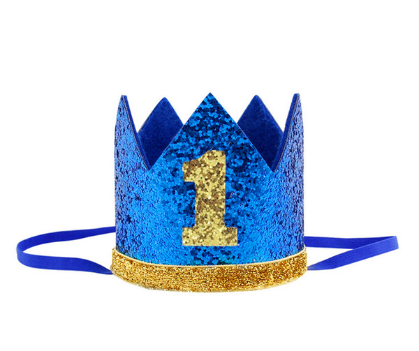 Boy Blue Silver First Birthday Hat Girl Gold Pink Priness Crown Number 1st 2 3 Year Old Party Hat Glitter Birthday Headband free shipping