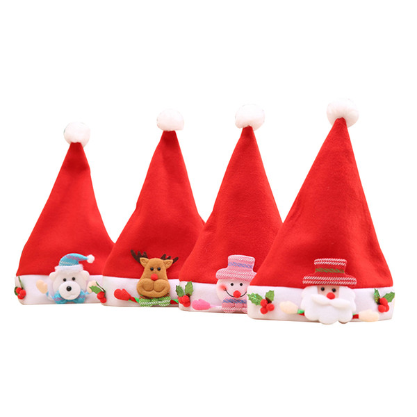 Red Santa Claus Hat Cheer Christmas Hat Children Santa Claus Reindeer Snowman Bear Santa Claus Xmas Party Cap DHL free ship