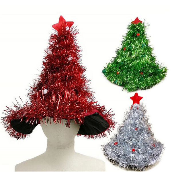 Wholesale-1 Pc Tinsel Christmas Tree Hat Headband Decorations Fancy Dress Costume Hat Christmas Party Supplies Headgear for Halloween