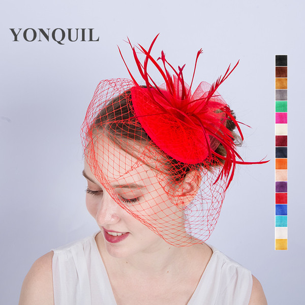 Women New Fashion Wedding Fascinator Veil Feather mesh hair clips Hats Women Lady Brides Hair Accessories Holiday Gifts SYF195