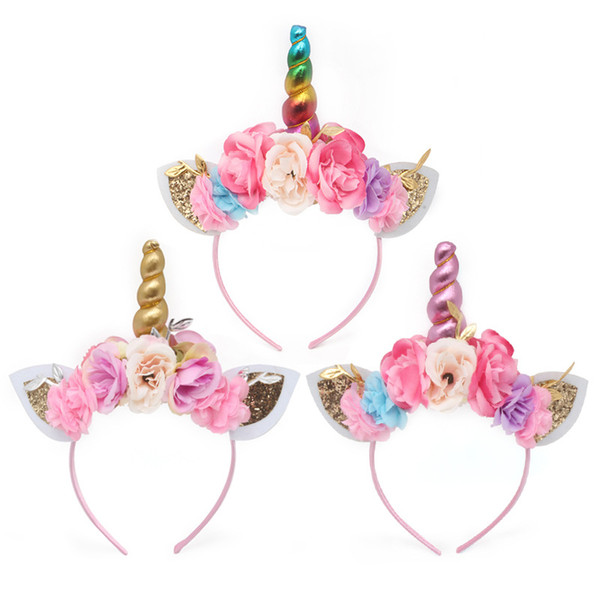 New Baby Party Headbands Unicorn Gauze Flower Hair Band Girl Animals Hair Sticks Birthday Girls Cosplay Hair Accessories