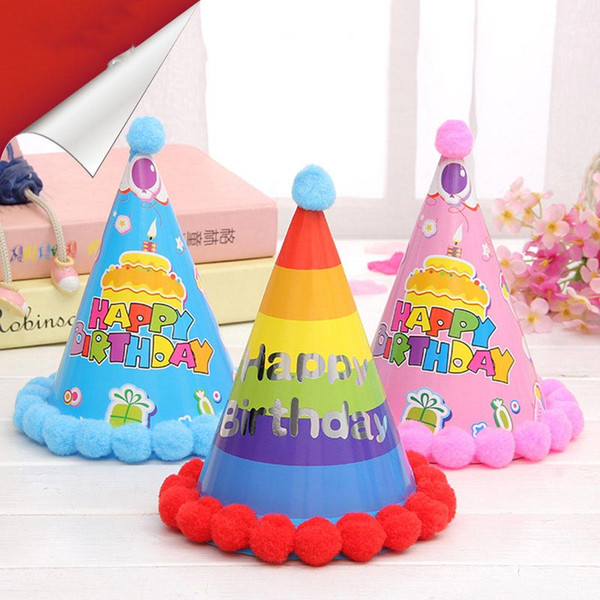 Wholesale-Paper Crown - New Arrival Ball Birthday Hats Children Festive Dress Party Products Paper Hairballs Rainbow Cap #1859666