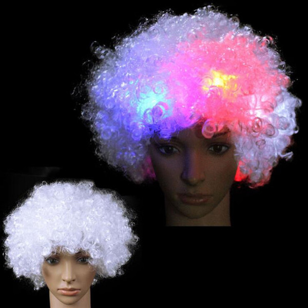 AMAZING LED LIGHT UP FLASHING CURLY AFRO WIG CIRCUS CLOWN UNISEX FANCY DRESS FOOTBALL WIGS SPORT SUPPORTER PARTY CHRISTMAS GIFTS