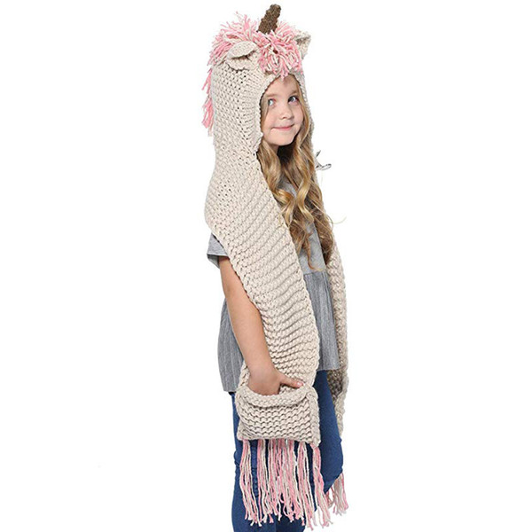 Fashion Kids Children Unicorn Scarf Handmade Kid Winter Hat Wrap Unicorn Caps Cute Autumn Warm Children Wool Knitted Scarves AY012