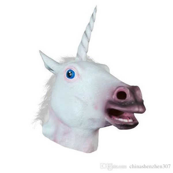 Factory Price! Creepy Unicorn Head Latex Mask Halloween Costume Theater Prank Prop Crazy Masks