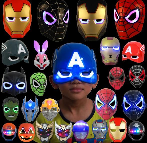 LED Masks Children Animation Cartoon Spiderman Light Mask Masquerade Full Face Masks Halloween Costumes Party Gift a826