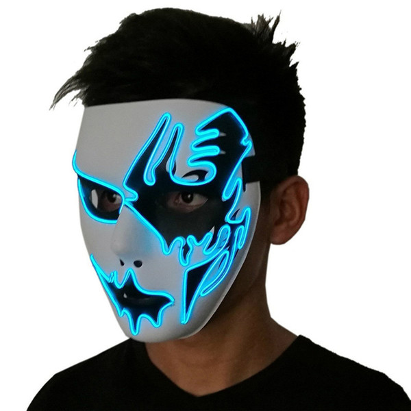 Three Light Modes EL Wire Ghost Mask LED Light Up Neon Mask For Halloween Scary Cosplay Masquerade Dancing Party Luminous Masks