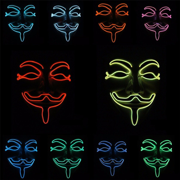 10 COLOR Option Vendetta wire Mask Flashing Cosplay LED MASK Costume Anonymous Mask for Glowing dance Carnival Party Masks