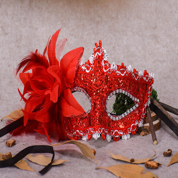 Masquerade Masks For Adults Venetian Sequins Feather Half Mask With Women Lateral Flowers Mardi Gras Masks Halloween Decorations Party Masks