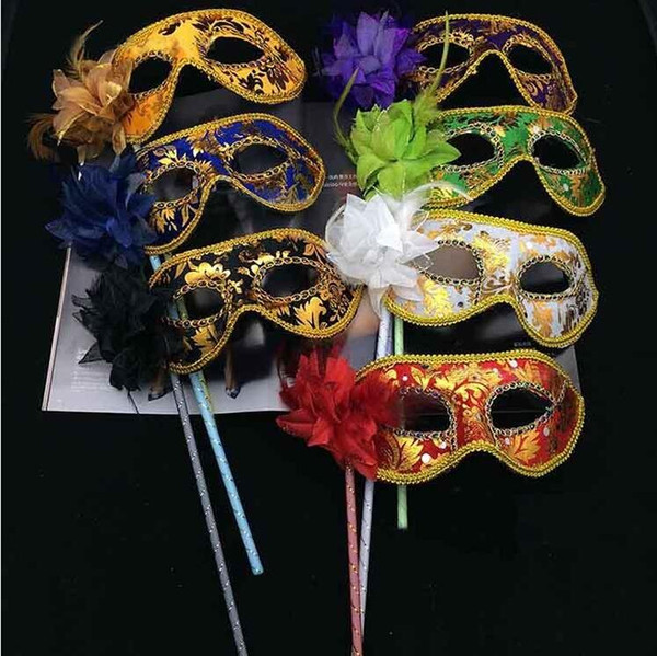 20pcs Venetian Half face flower mask Masquerade Party on stick Mask Sexy Halloween christmas dance wedding Party Mask supplies