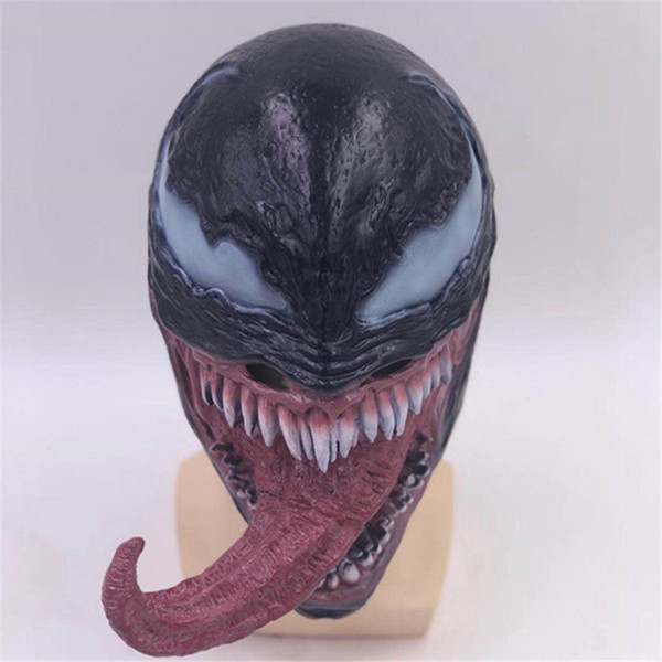 New The Venom Mask with Long Tongue Cosplay Edward Brock Dark Superhero Helmet Venom Latex Horror Mask