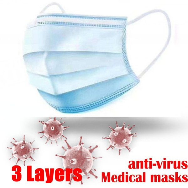 In stock DHL Non Woven Disposable Face Mask 3 Layers Earloop Anti-Dust Face Surgical Masks