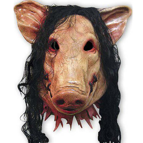 Wholesale-Scary Roanoke Pig Mask Adults Full Face Animal Latex Masks Halloween Horror Masquerade Mask With black Hair H-006