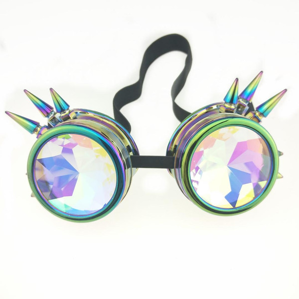 Laser color Rave Rainbow Crystal Lenses Steam punk goggles Kaleidoscope goggles