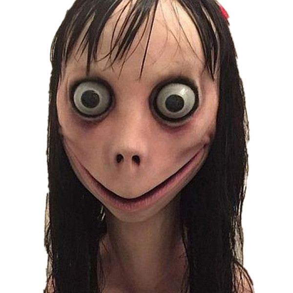 Scary Momo Mask Hacking Game Horror Latex Mask Full Head Momo Mask Big Eye With Long Wigs SH190922