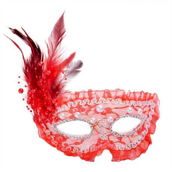 2017 new Party Masks Pearl feather masks half face princess mask Halloween masquerade lace mask free shipping