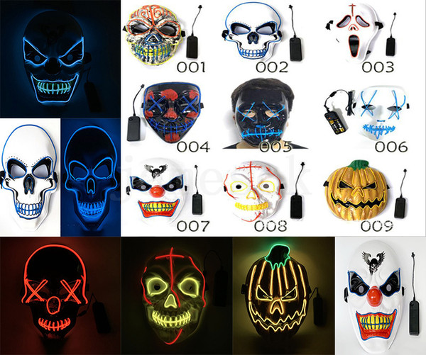 Halloween mask LED Scary Masks Skull Masquerade Mask EL Wire Ghost Pumpkin Halloween Dancing Cosplay Party Masks dc803