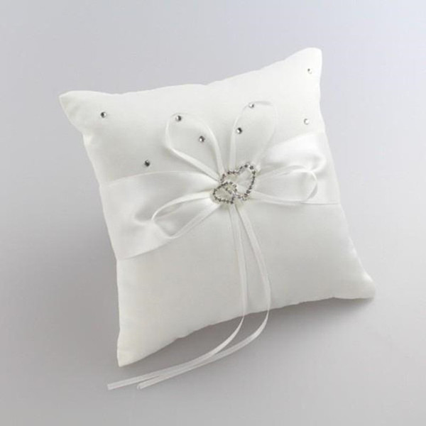 20x20cm White Ring Bearer Pillow Cushions Wedding Party Crystal Rhinestone Double Heart Wedding Accessories Ring Pillow