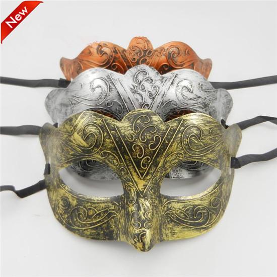 Wholesale-Men's retro Greco-Roman Gladiator masquerade masks Vintage Golden/Silver/Copper Mask silver Carnival Mask Mens Party Mask FA27