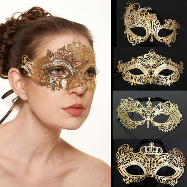 Venetian Metal Mask Masquerade Nightclub Party Hollow Golden Mask Sexy Lace Eye Women Fancy Dress Costume