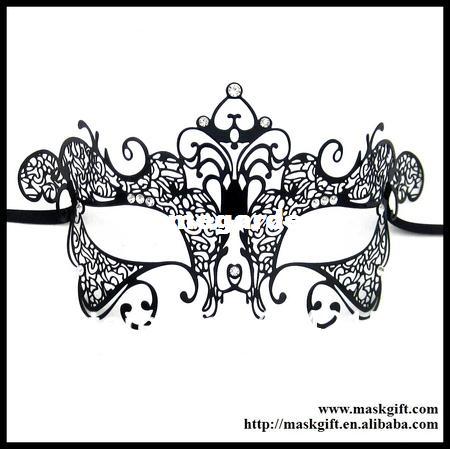 48pc/lot Free Shipping! Luxurious Gloss Black Filigree Metal Masquerade Ball Mask With Clear Crystals Wholesale MA004