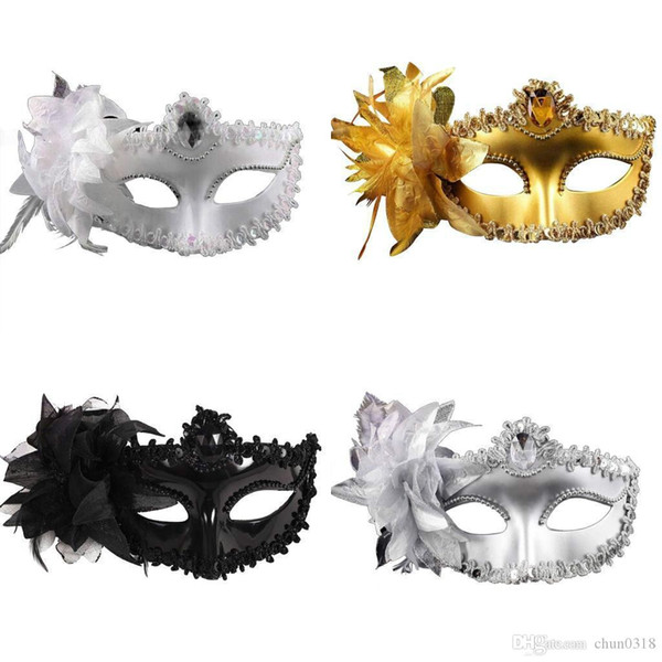 free shipping Fashion Women Sexy mask Hallowmas Venetian eye mask masquerade masks with flower feather Easter dance party holiday mask drop