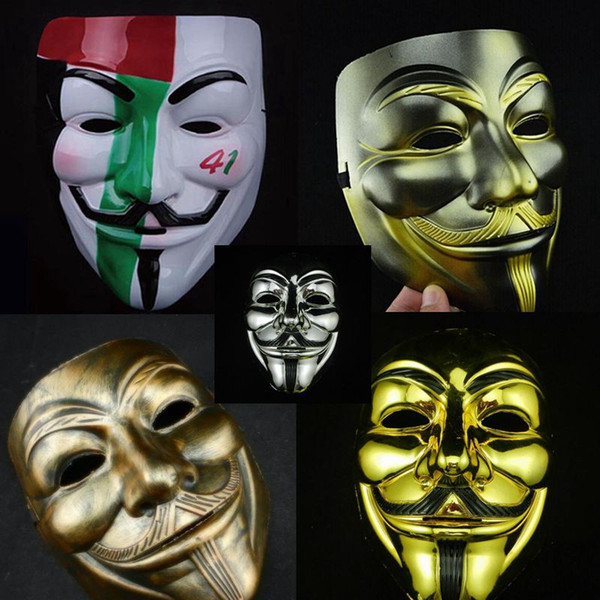 V Mask Yellow V Masks with Eyeliner Halloween Masquerade Masks Party Props Vendetta Anonymous Movie Guy 10 Designs free shipping YW271