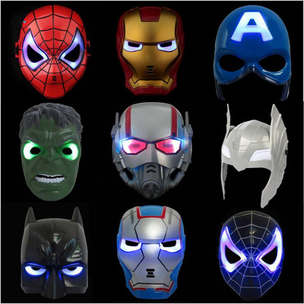 Avengers LED Flash Glowing Masks Super Hero Captain America Spiderman Iron Man Lighting Mask Kids Halloween Cartoon Party Mask