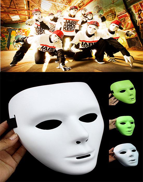 Hot sell Popular Shuffle Dance Hip hop Mask JabbaWockeeZ Blank men women Face Mask Halloween Party Mask/luminous and white