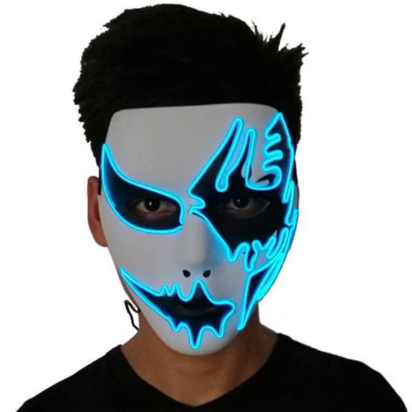 Luminous El Cold Light Line Ghost Mask Hand Painted LED Dance Party Cosplay Masquerade Street Dance Halloween Rave Toy