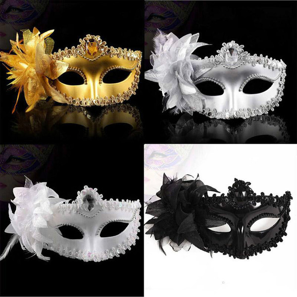 Fashion Women Sexy mask Hallowmas Venetian eye mask masquerade masks with flower feather Easter dance party holiday mask drop