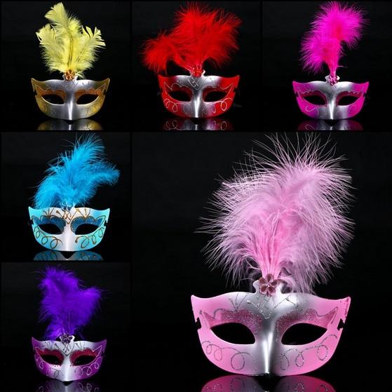 100pcs Halloween Christmas Costumes Women Colorful Feathers Mask Masquerade Party Dance Face Mask for Women