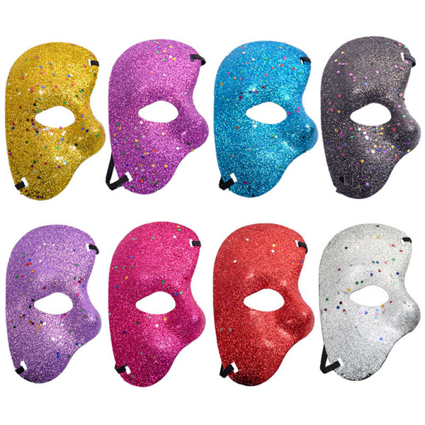 New Half Face Eye Mask Gold powder Ball Mask Halloween Carnival Party Masquerade Opera Phantom Dance Bar Plastic Performance props