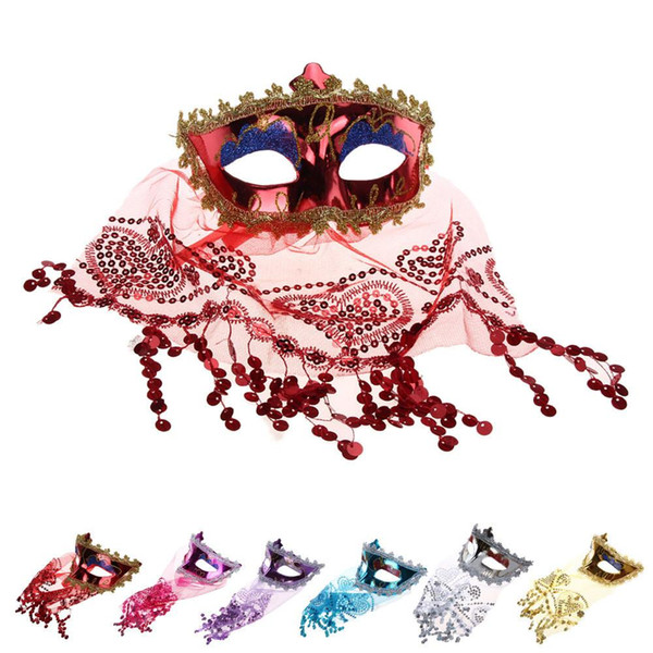 Belly Dance Sexy veil Mask Color PVC Lace Secret Women Princess Mask with Veil Masquerade Party Decoration Halloween Party Mask B281-1