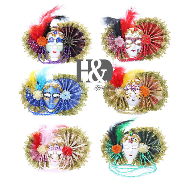 H&D Mini Masquerade Mask Party Decorations 6pcs Pack Colorful Feather Mardi Gras Small Venetian Mask Decor Party Favors