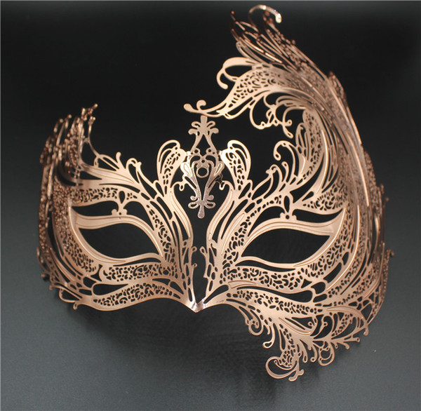 Women Popular Rose Gold Swan Light Metal Laser cut Venetian Masquerade Mask Sparking Rhinestones For BALL Prom Party Costume