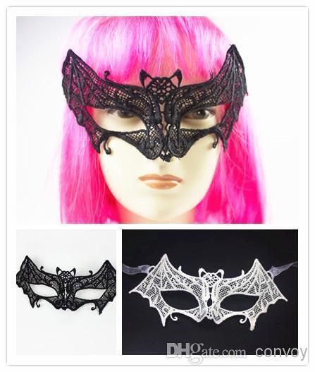 Halloween Sexy Black Lace Masks Lady Lace Hollow Batman Half Face Eye Masks Black/White Halloween Masquerade Party Fancy Dress Masks HM01