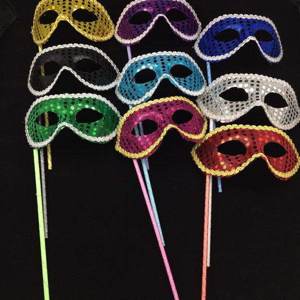 New Simple Party Masks Stick Sequin Handheld Mask Halloween Venetian Masquerade Dance Party Half Face Masks For Women