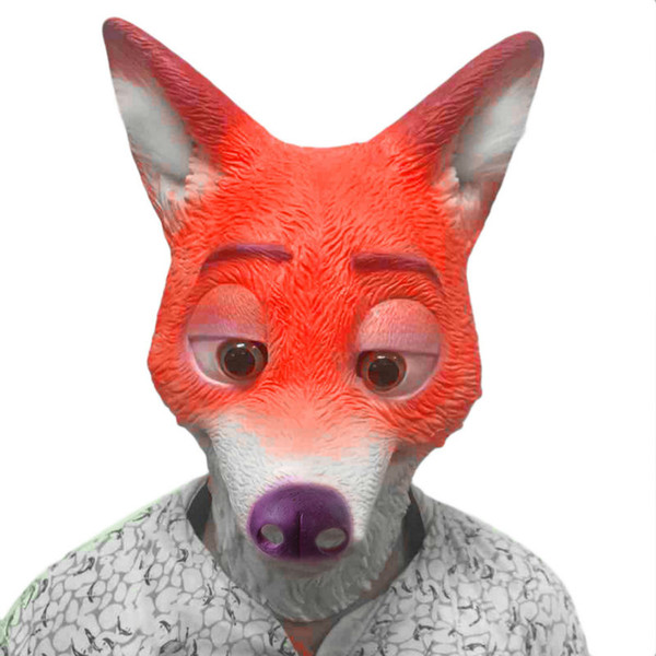 Full Head Adult Mask Fox Head Mask Funny Nick Fox Latex Breathable Realistic Crazy Rubber Party Cosplay Halloween